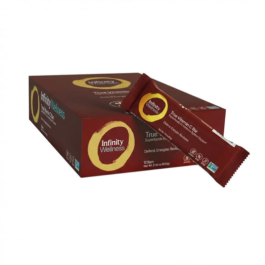 Infinity Greens Infinity C bar full pack, a nutritious gluten-free snack for busy days.