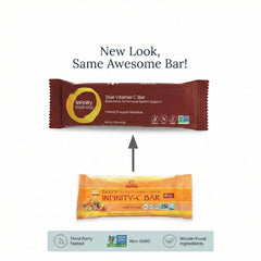Infinity Greens Infinity C bar ingredients closeup, highlighting plant-based vitamin C from camu camu and acerola.