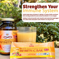 Infinity Greens Infinity C bar vitamin C closeup, showcasing 1125 mg of natural plant-based vitamin C.