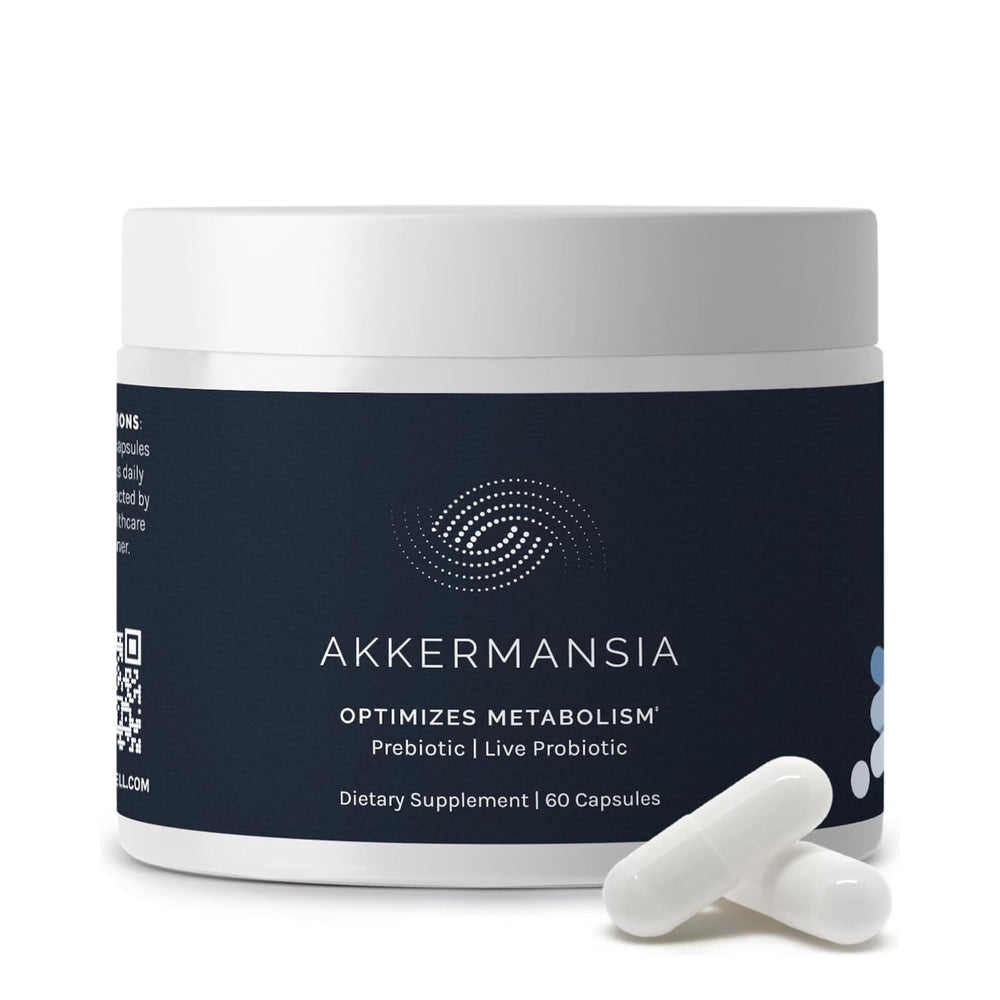 InfiniWell Akkermansia probiotic bottle showing the label, promoting gut balance.