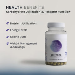 InfiniWell Control capsules close-up showing easy daily dosing for energy support.