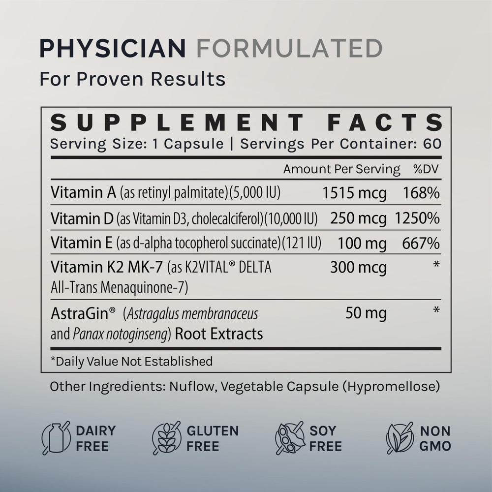 InfiniWell Defend Pro bottle with Vitamin D3 and K2 for daily use.