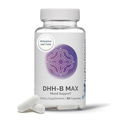 InfiniWell DHH-B Max bottle front communicates daily calm mood support.
