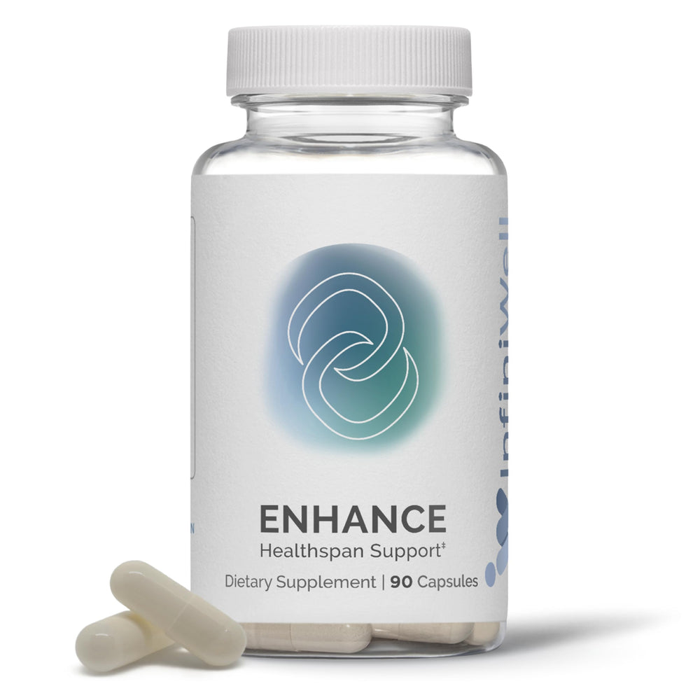 InfiniWell Enhance bottle front—aging support for daily vitality.
