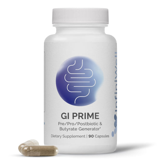 InfiniWell GI Prime bottle-front highlighting digestive balance potential.