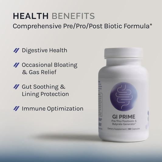 InfiniWell GI Prime bottle-label close-up highlights 90 capsules for convenient daily use.