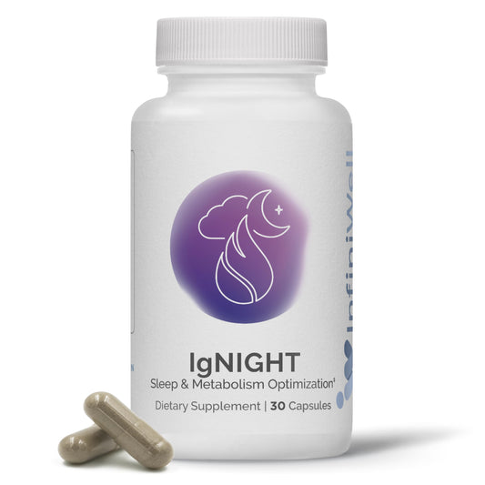 InfiniWell IgNIGHT bottle with capsules for nightly relaxation and metabolic support