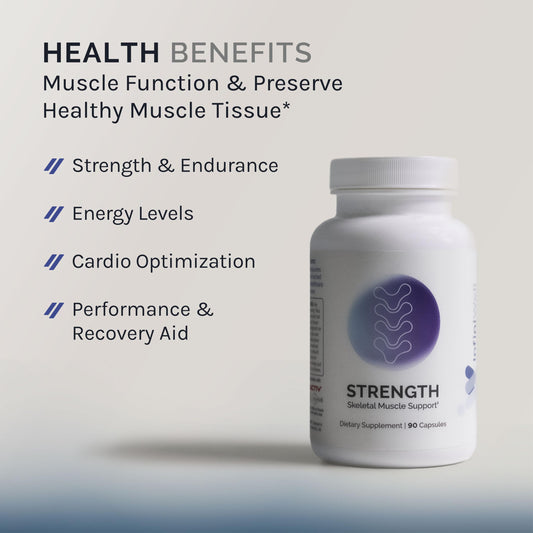 InfiniWell Strength capsules close-up highlighting easy-to-swallow daily support.