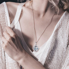 InfuseU Cat Diffuser Necklace worn in everyday outfit