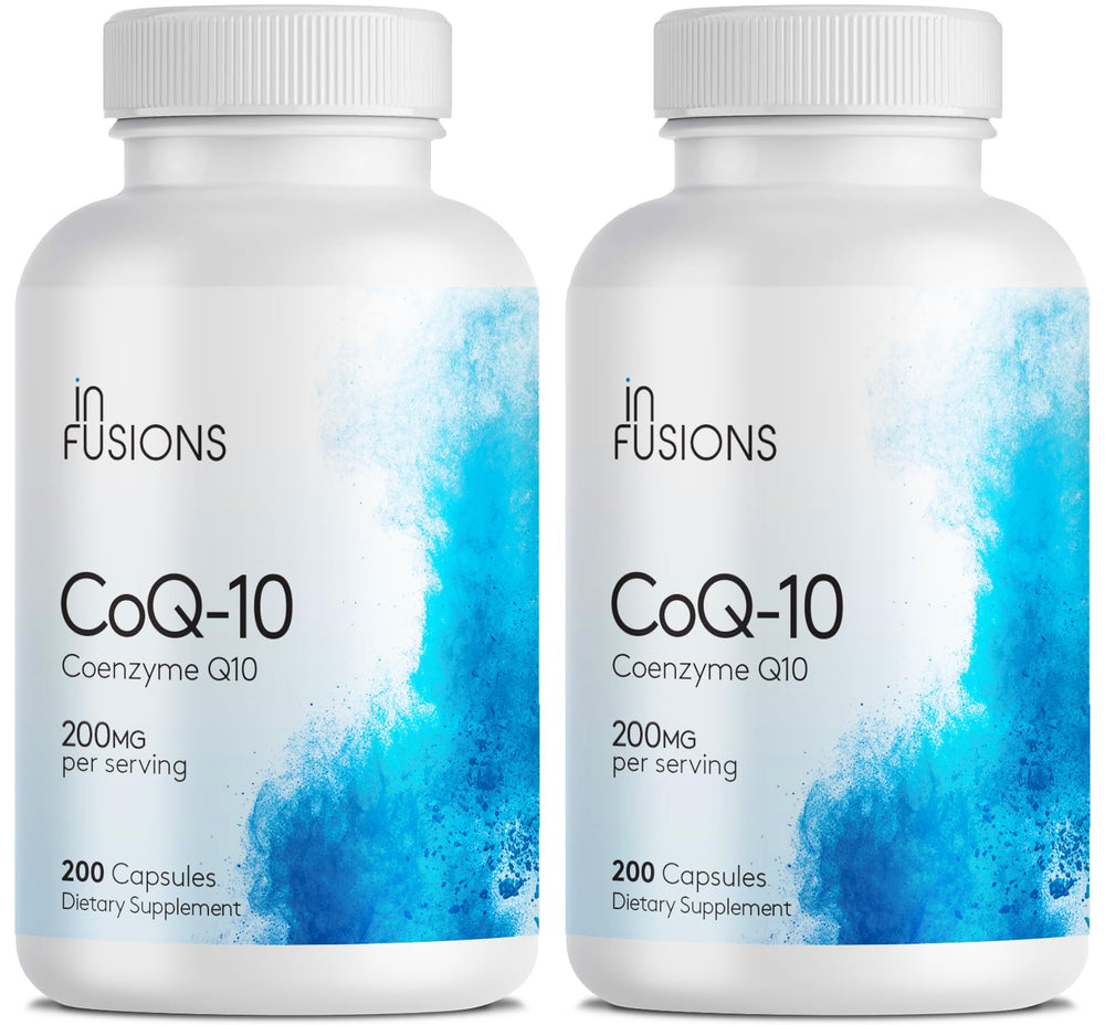 Infusions International CoQ10 200mg capsules ready for daily use, easy to swallow.