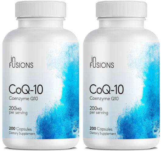 Infusions International CoQ10 200mg capsules ready for daily use, easy to swallow.