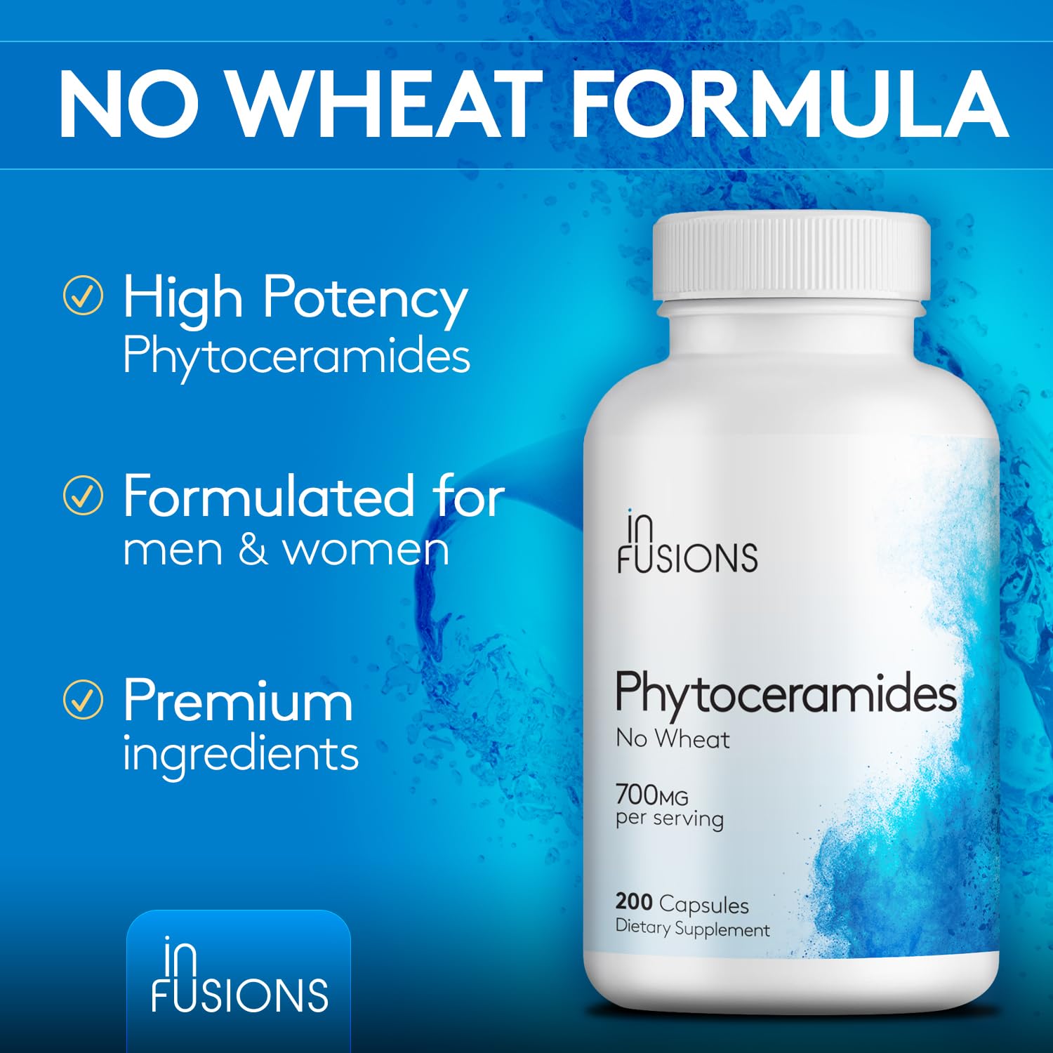 Gluten-free and non-GMO badge on Infusions International Phytoceramides packaging