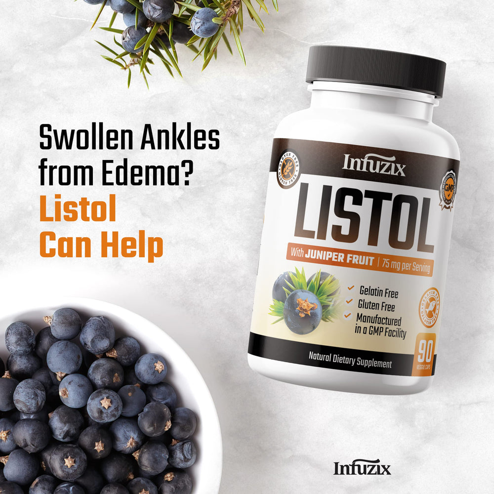 Infuzix Listol label highlights ingredients like potassium and dandelion.