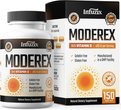 Infuzix Moderex bottle with pour-spout, pigment-support capsules for daily use.