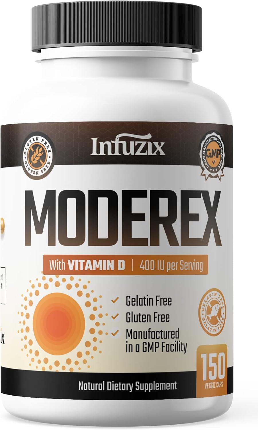 Infuzix Moderex skin-tone illustration hints at even pigment balance.