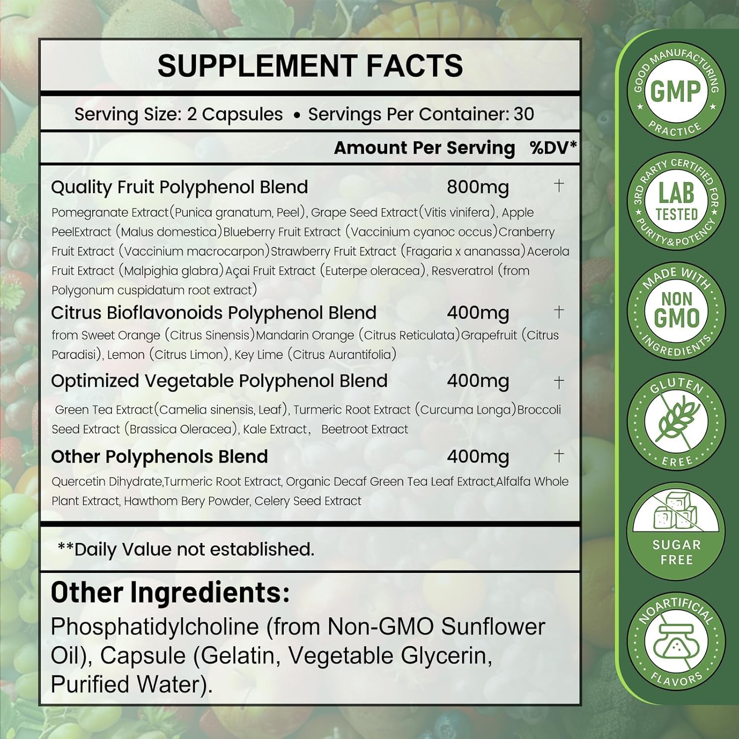 inGreens 25-in-1 polyphenols label detail shows clean vegan formulation.