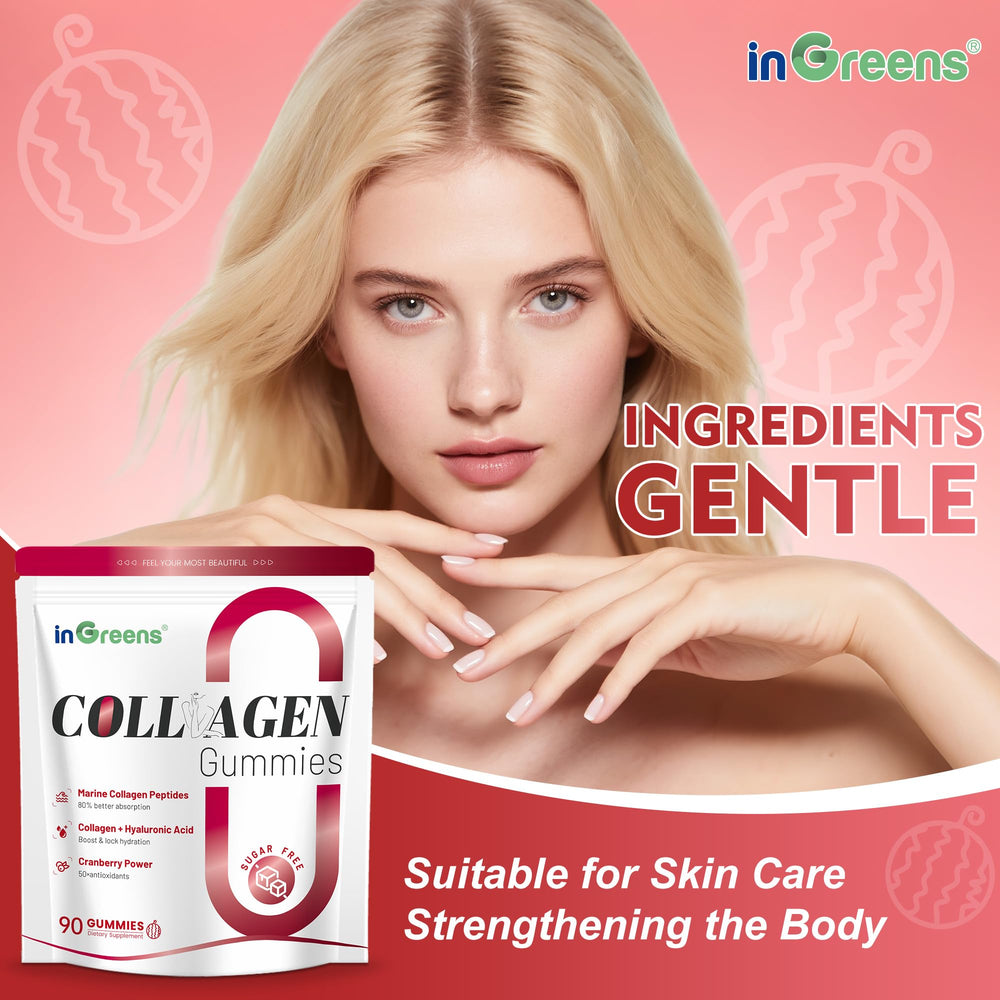 Resealable pouch showing 30 servings of inGreens collagen gummies