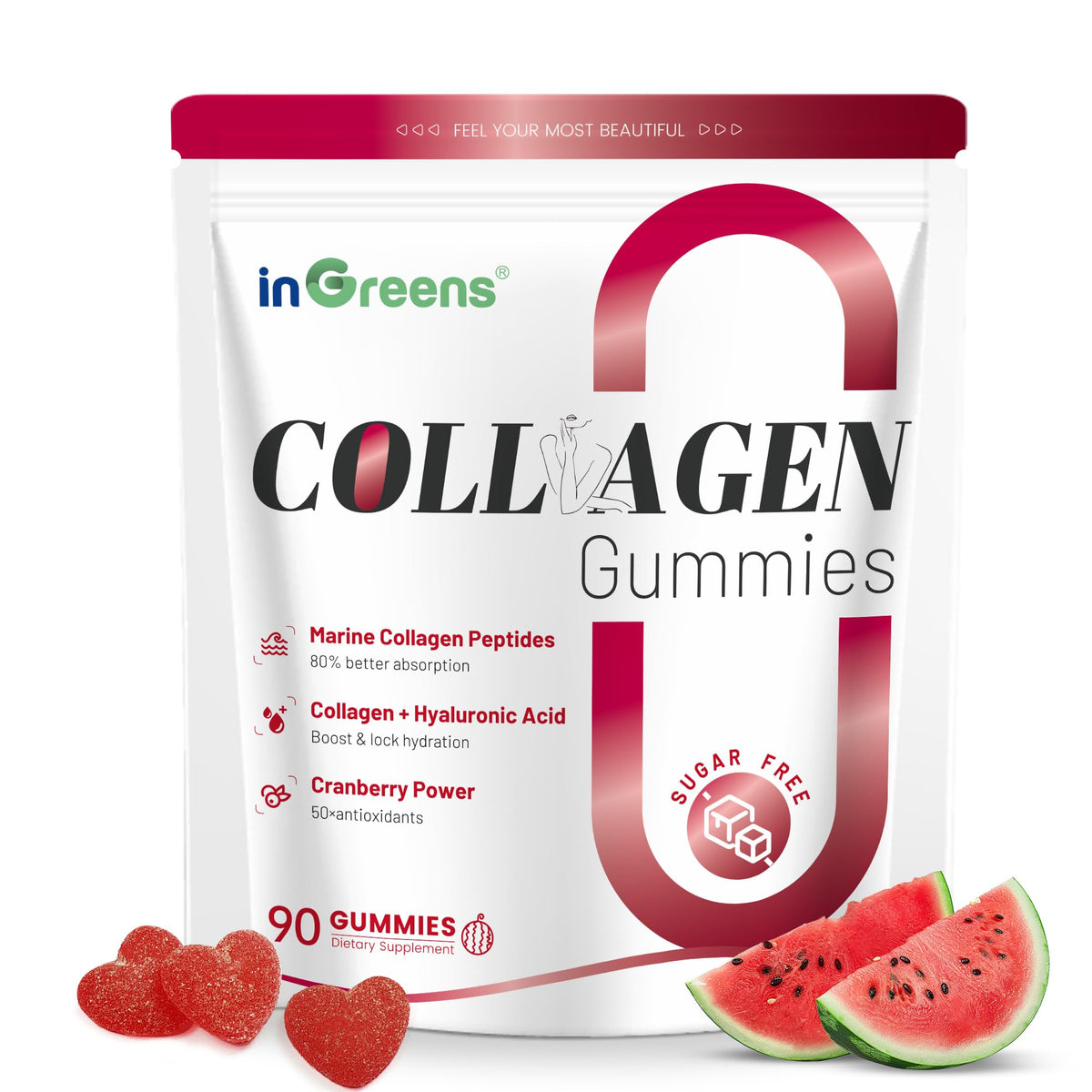 The inGreens collagen gummies bottle with a sugar-free formula for a daily beauty routine