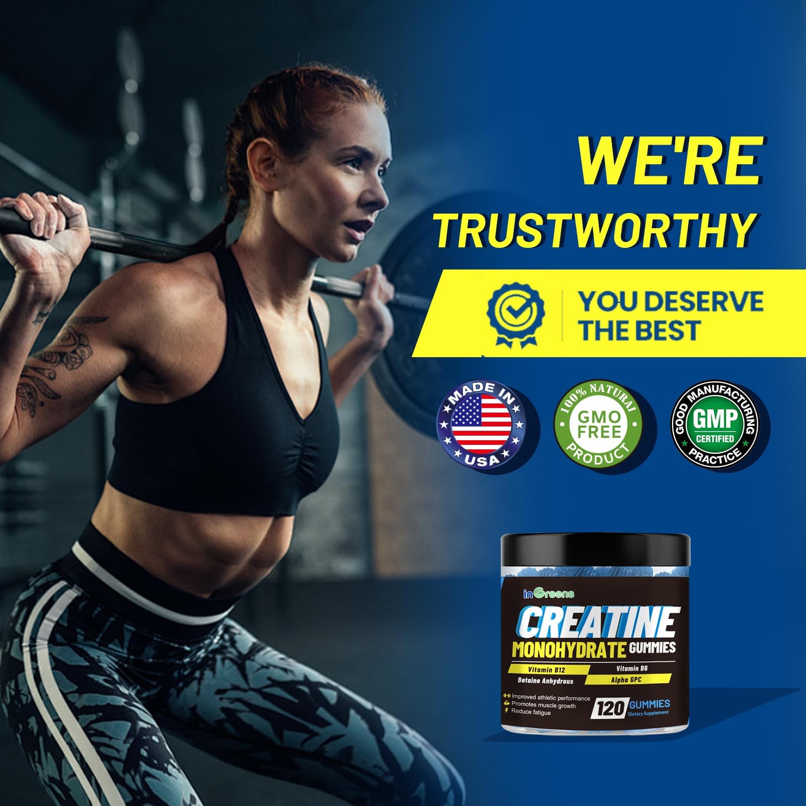inGreens Creatine Monohydrate Gummies on gym shelf for active lifestyles