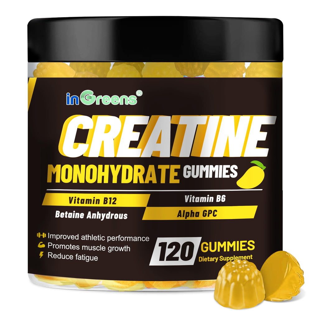 inGreens Creatine Monohydrate Gummies bottle with berry flavor for on-the-go workouts