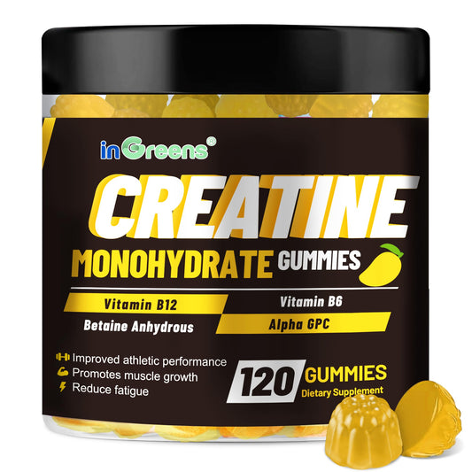 inGreens Creatine Monohydrate Gummies bottle with berry flavor for on-the-go workouts