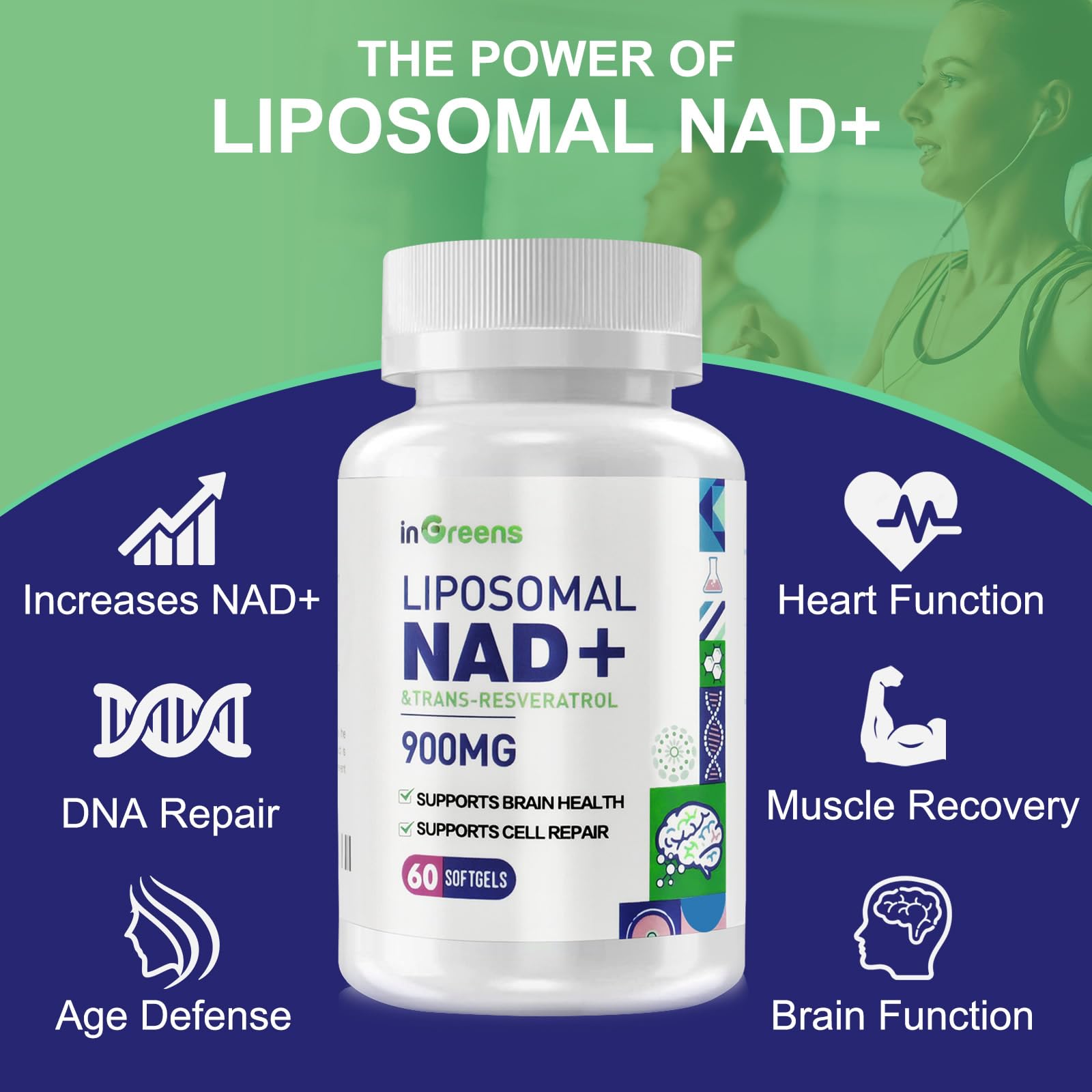 inGreens NAD+ supports skin vitality with a youthful glow visual.