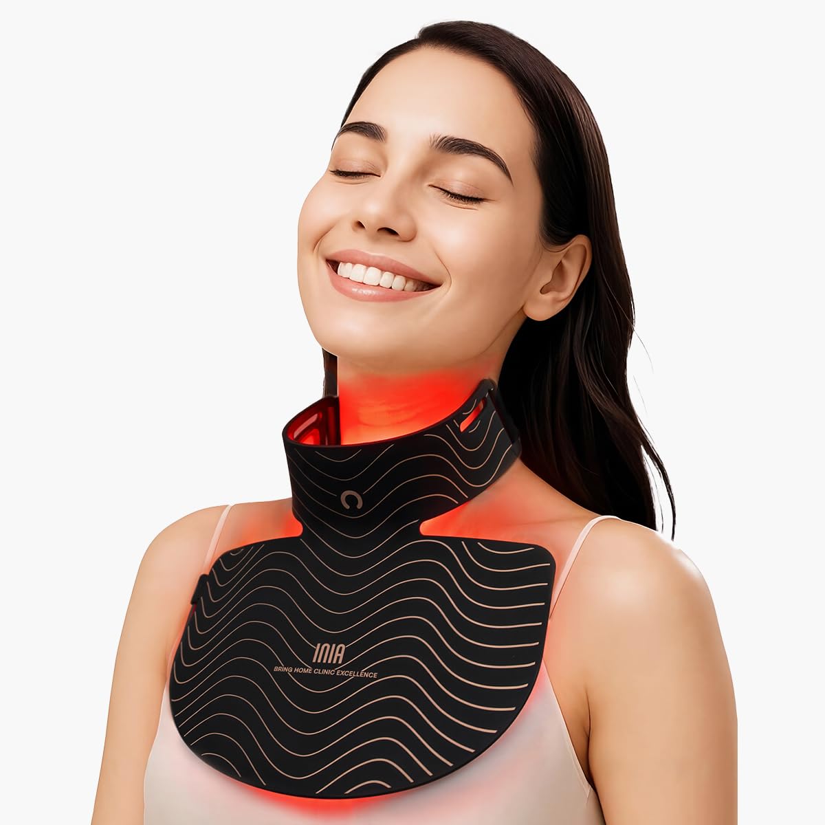 INIA neck-chest red light device front view for firmer-looking skin.