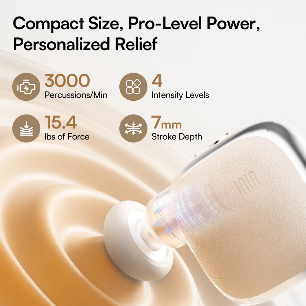 INIA PocketForce Mini Massage Gun three heads attachments, targeted muscle care at home or gym.