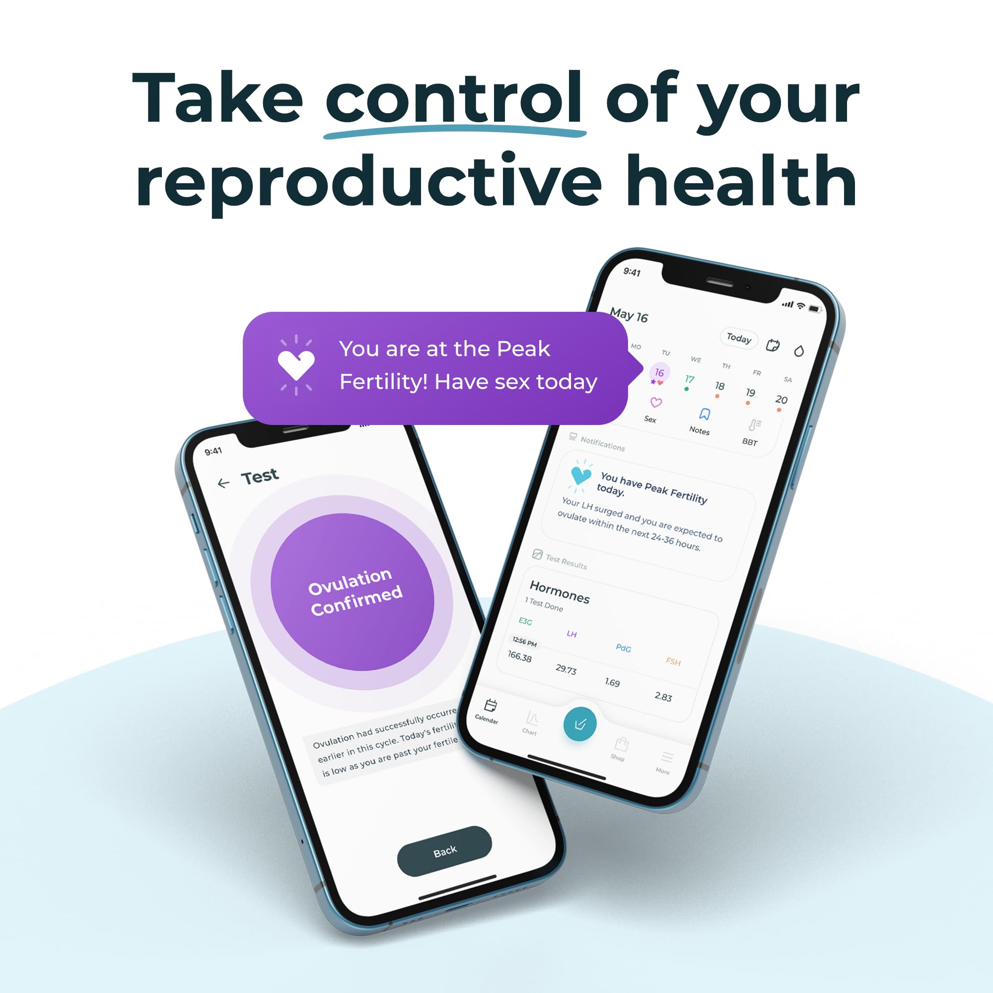 Inito app dashboard with hormone charts and values