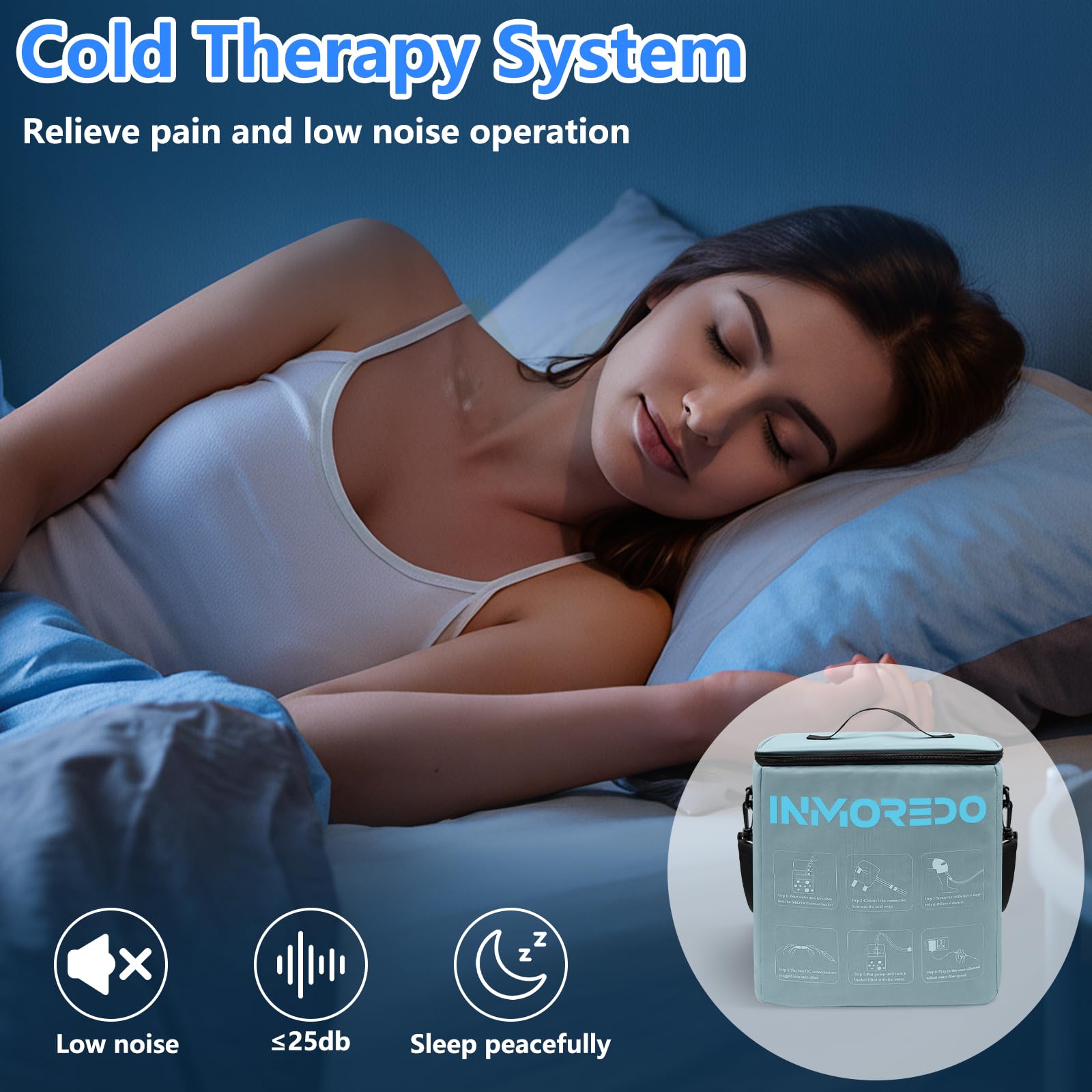 Inmoredo Cold Therapy Machine portable design with straps for room-to-room relief.