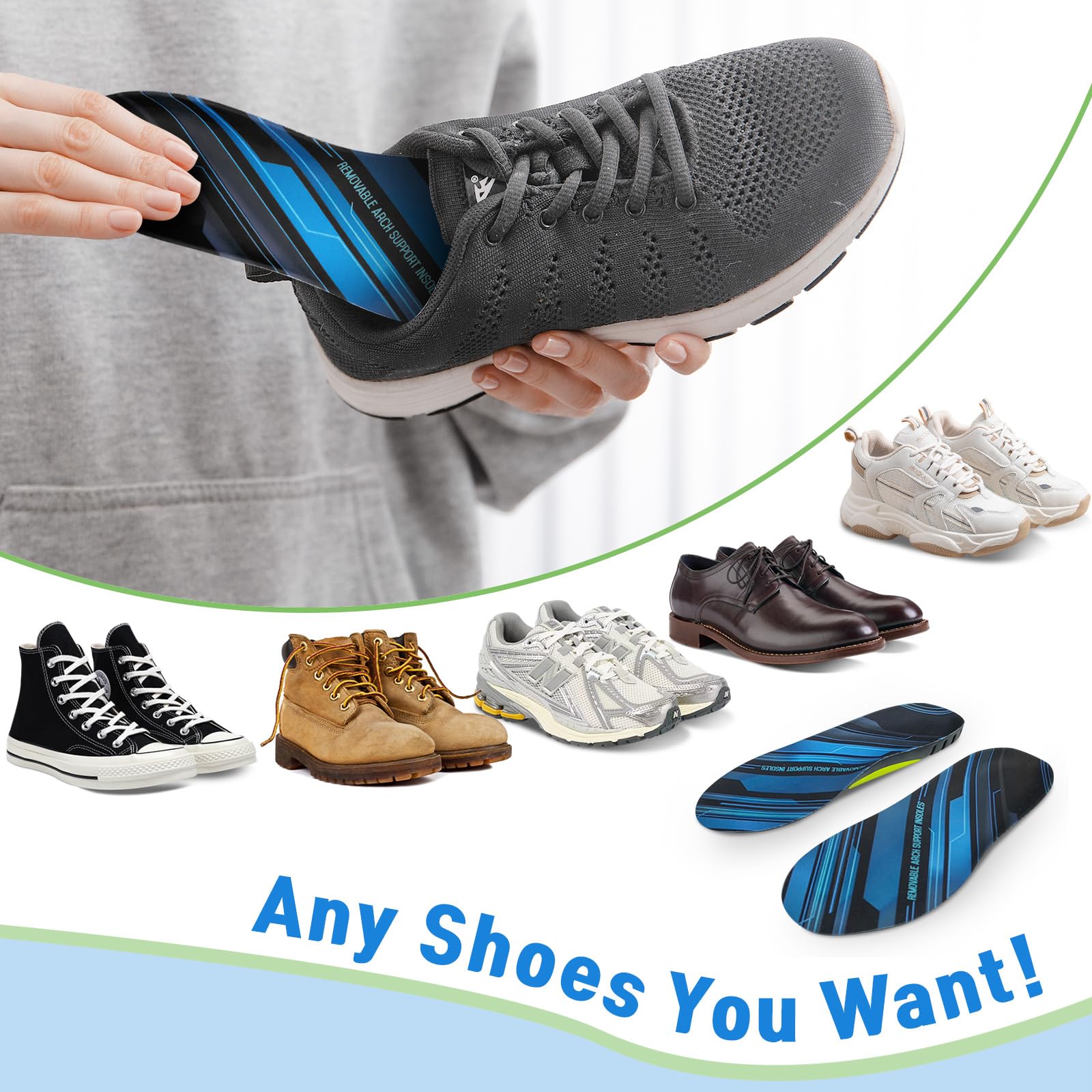 Inmoredo insoles compatible with a wide range of shoe types