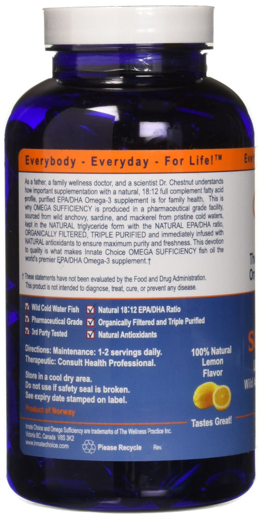 Innate Choice Omega Sufficiency Lemon capsules in close-up for easy daily use.