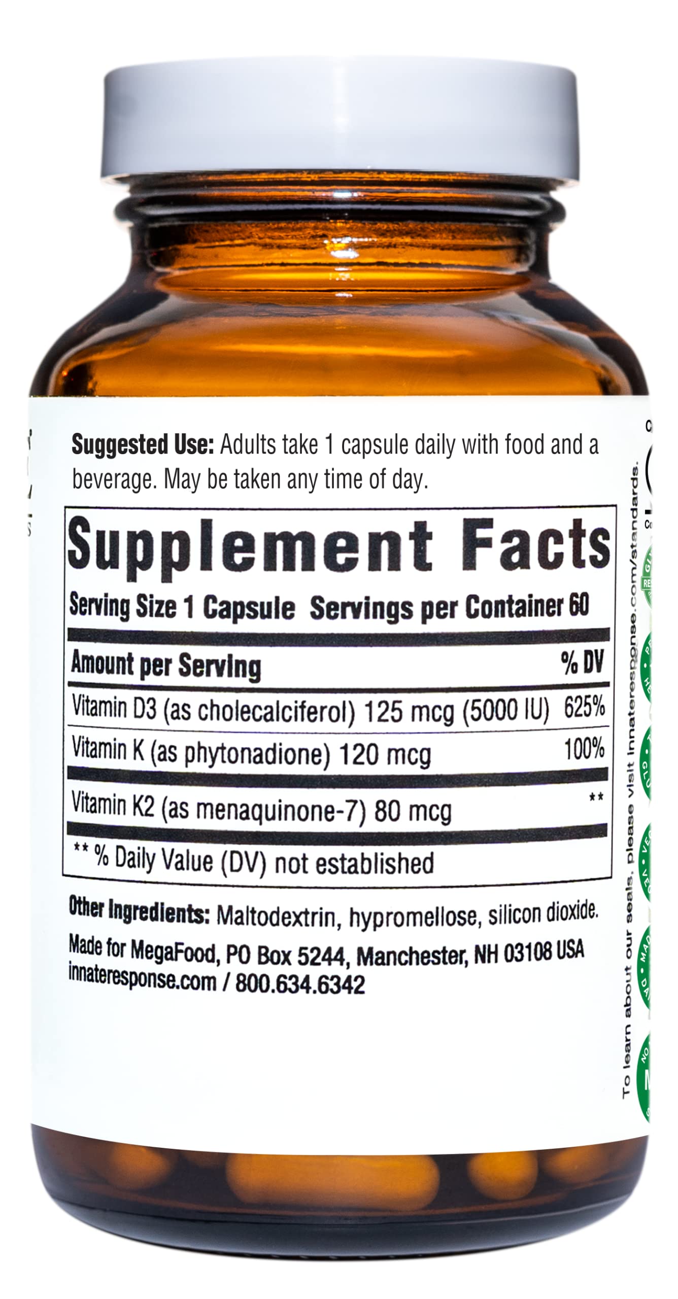 Innate Response D3 K1 K2 ingredients label highlighting a balanced blend