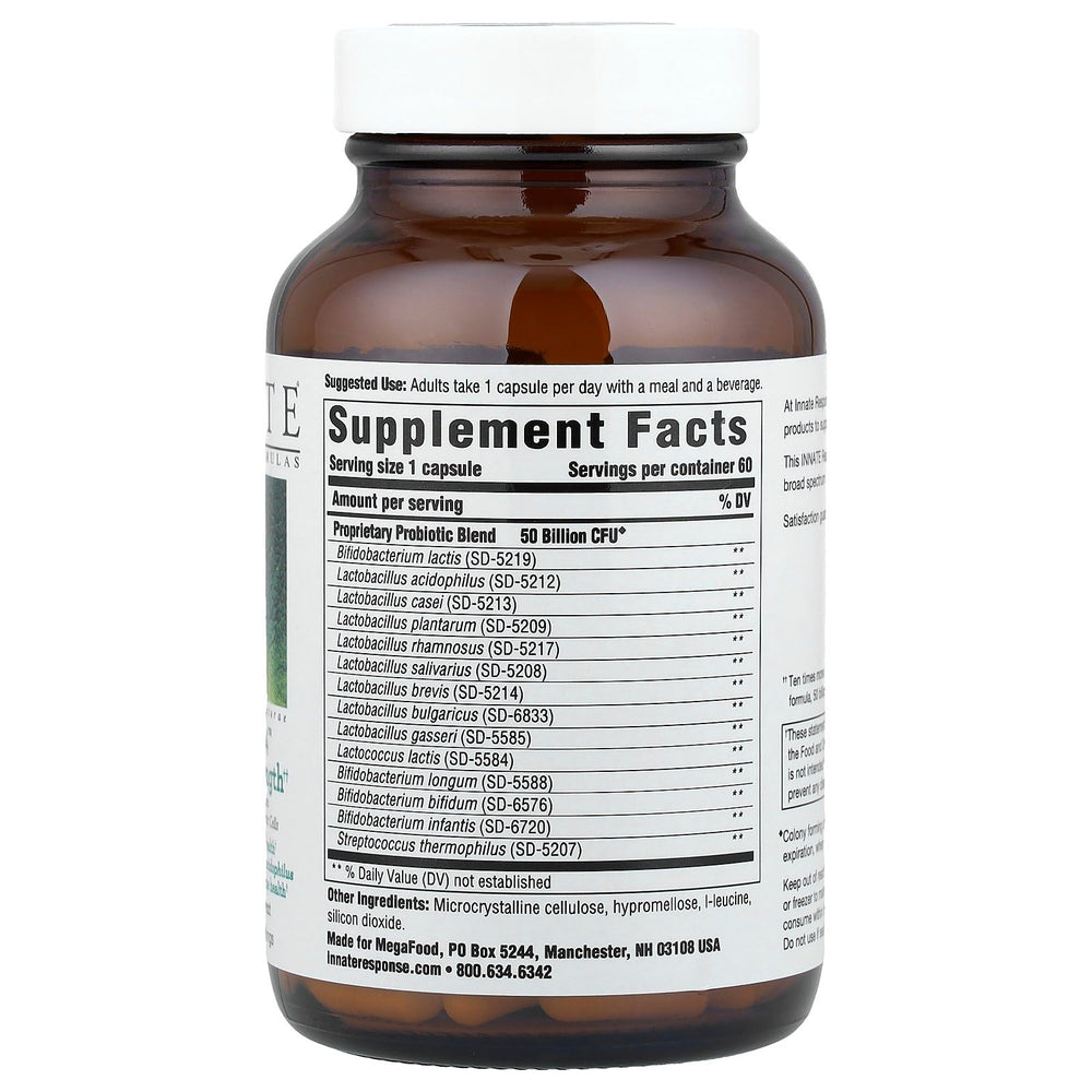 Innate Response Flora 50-14 capsules in bottle; vegetarian probiotic with 50B CFU per serving.