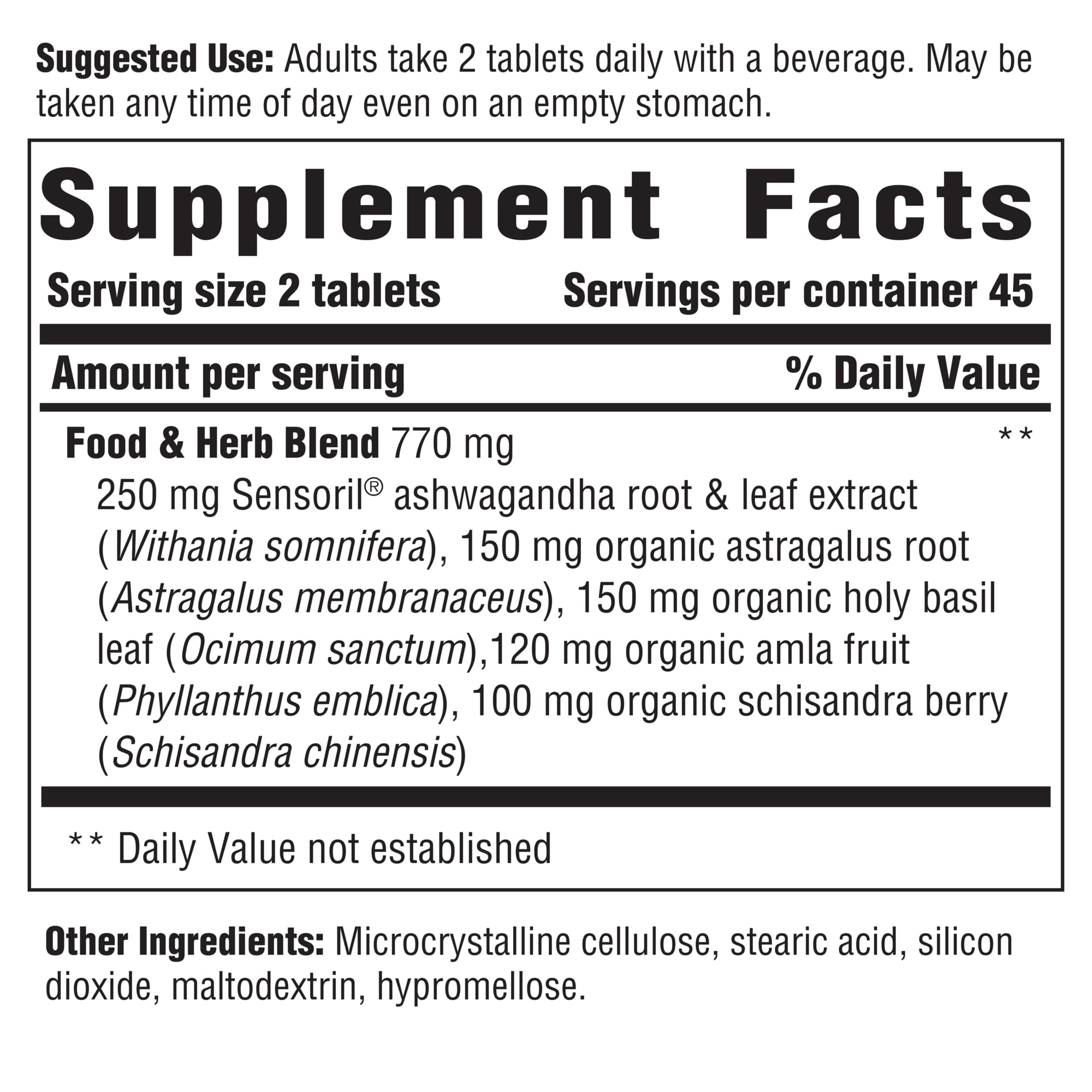 Innate Response Formulas Adrenal Response label closeup highlights Sensoril ashwagandha for calmer moments
