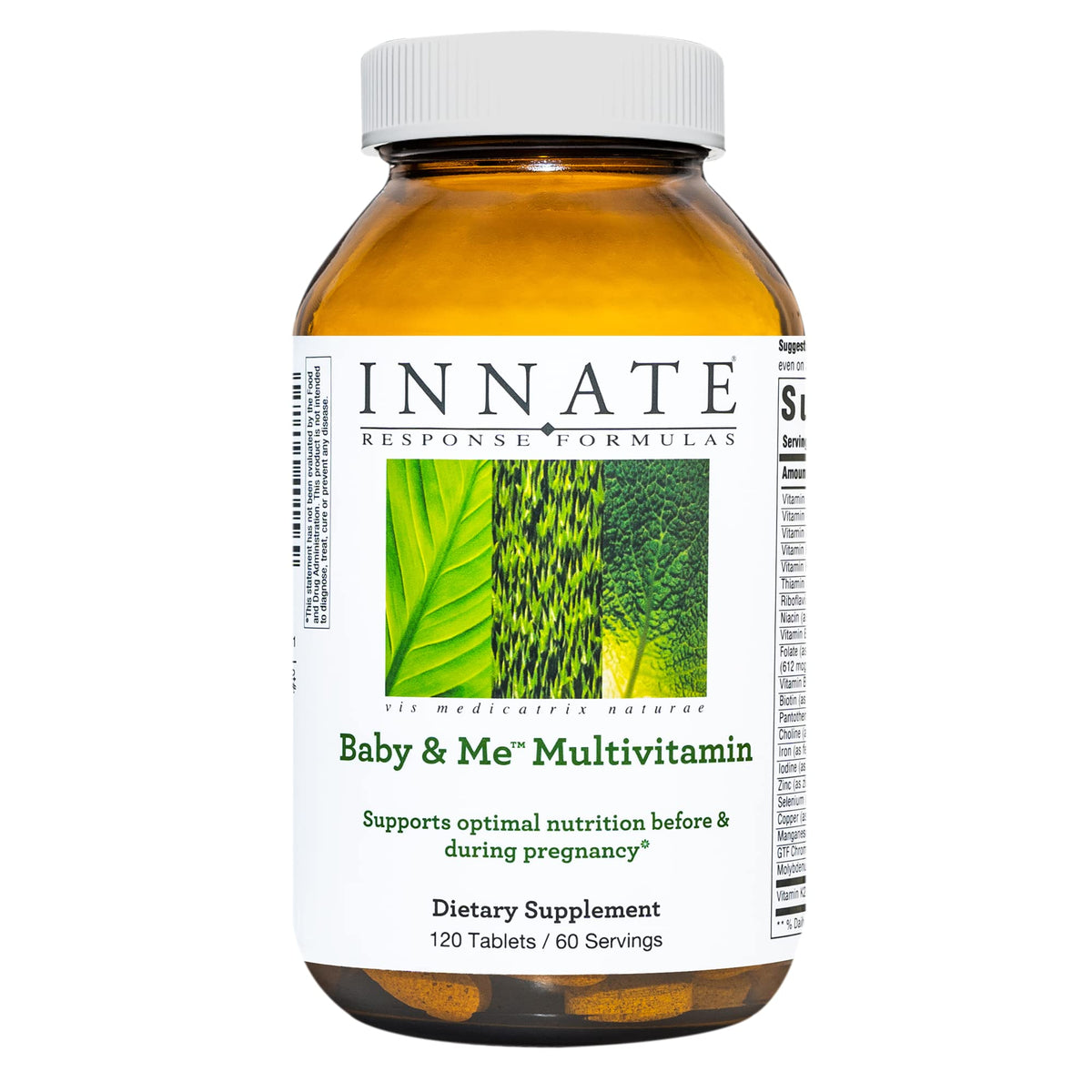 Innate Response Formulas Baby Me Multivitamin bottle front highlights prenatal nutrition options.