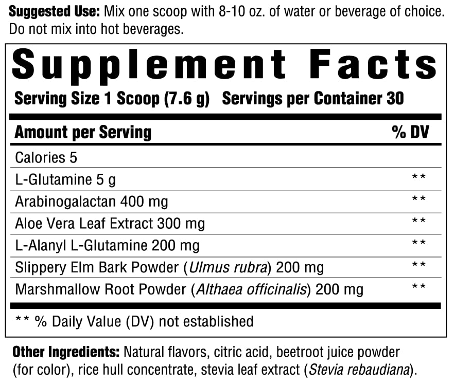 Innate Response GI Response measuring scoop beside glass of water for easy mixing.