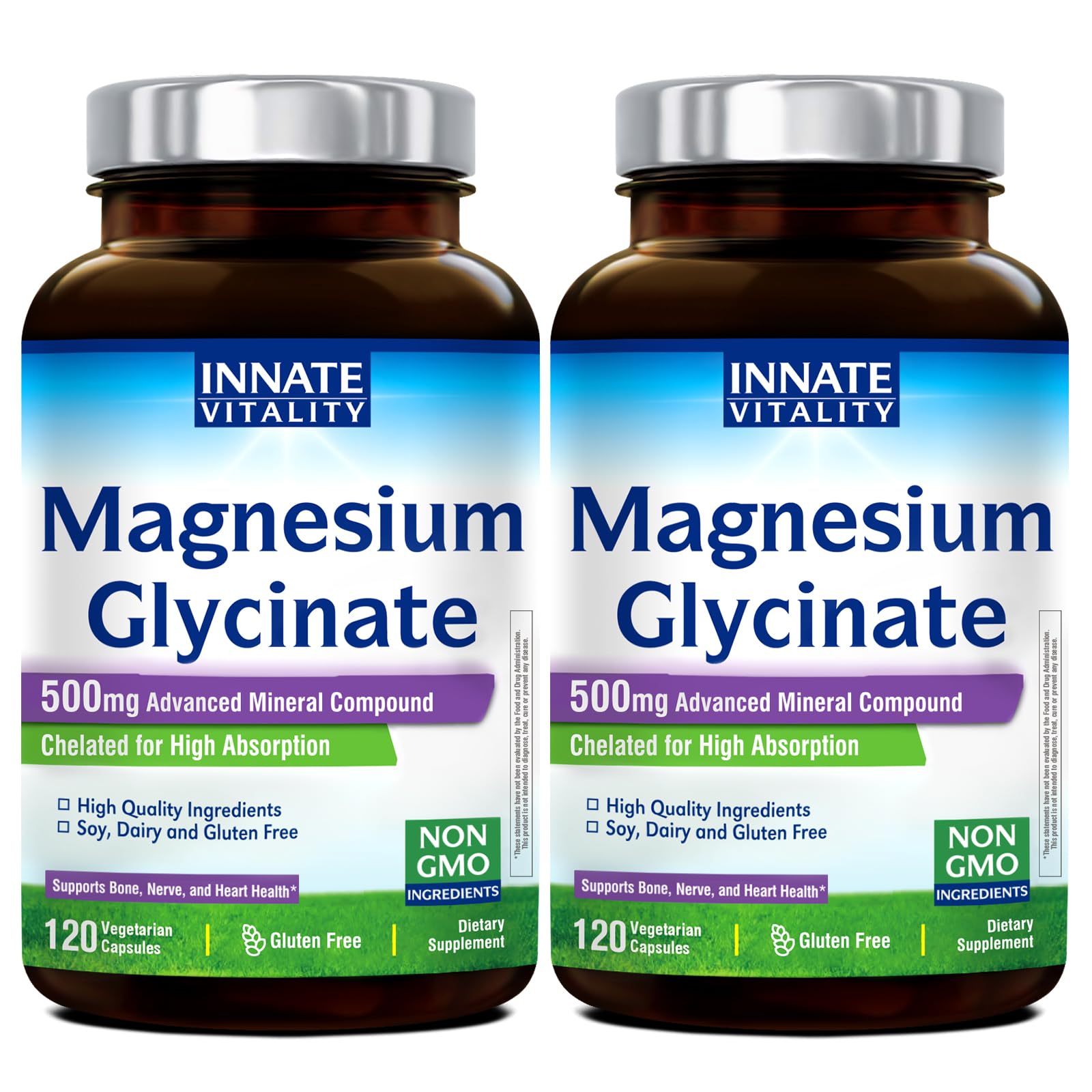 Innate Vitality Magnesium Glycinate bottle with capsules supporting daily nerve health