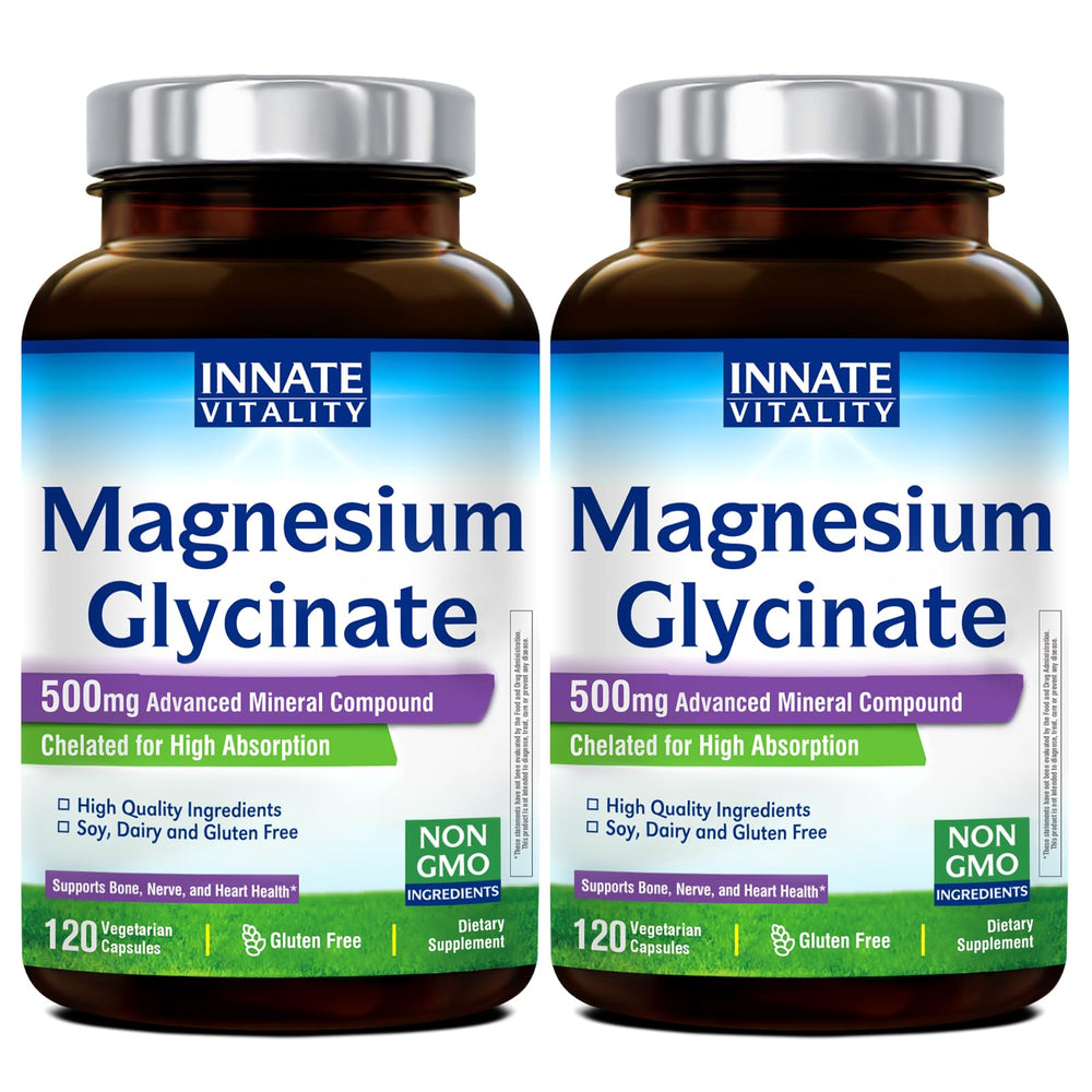 Innate Vitality Magnesium Glycinate bottle with capsules supporting daily nerve health