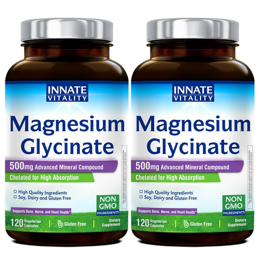 Innate Vitality Magnesium Glycinate bottle with capsules supporting daily nerve health