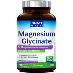 Innate Vitality Magnesium Glycinate bottle front, high absorption formula for daily wellness.
