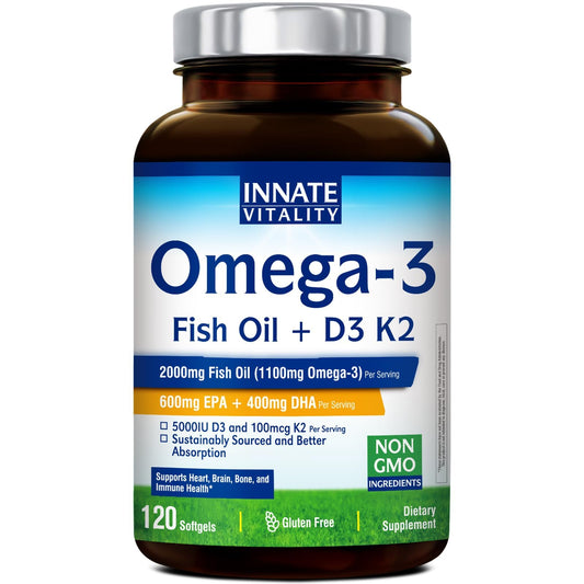 Innate Vitality Omega-3 softgel bottle for daily heart and brain support.