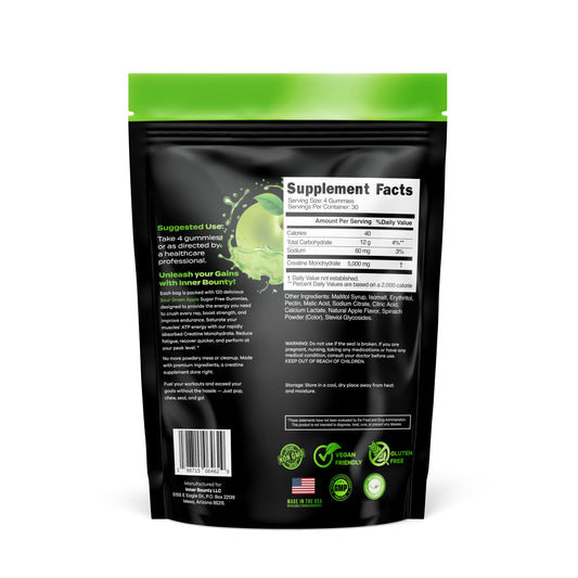 Inner Bounty sour green apple flavor gummies ideal pre-workout energy