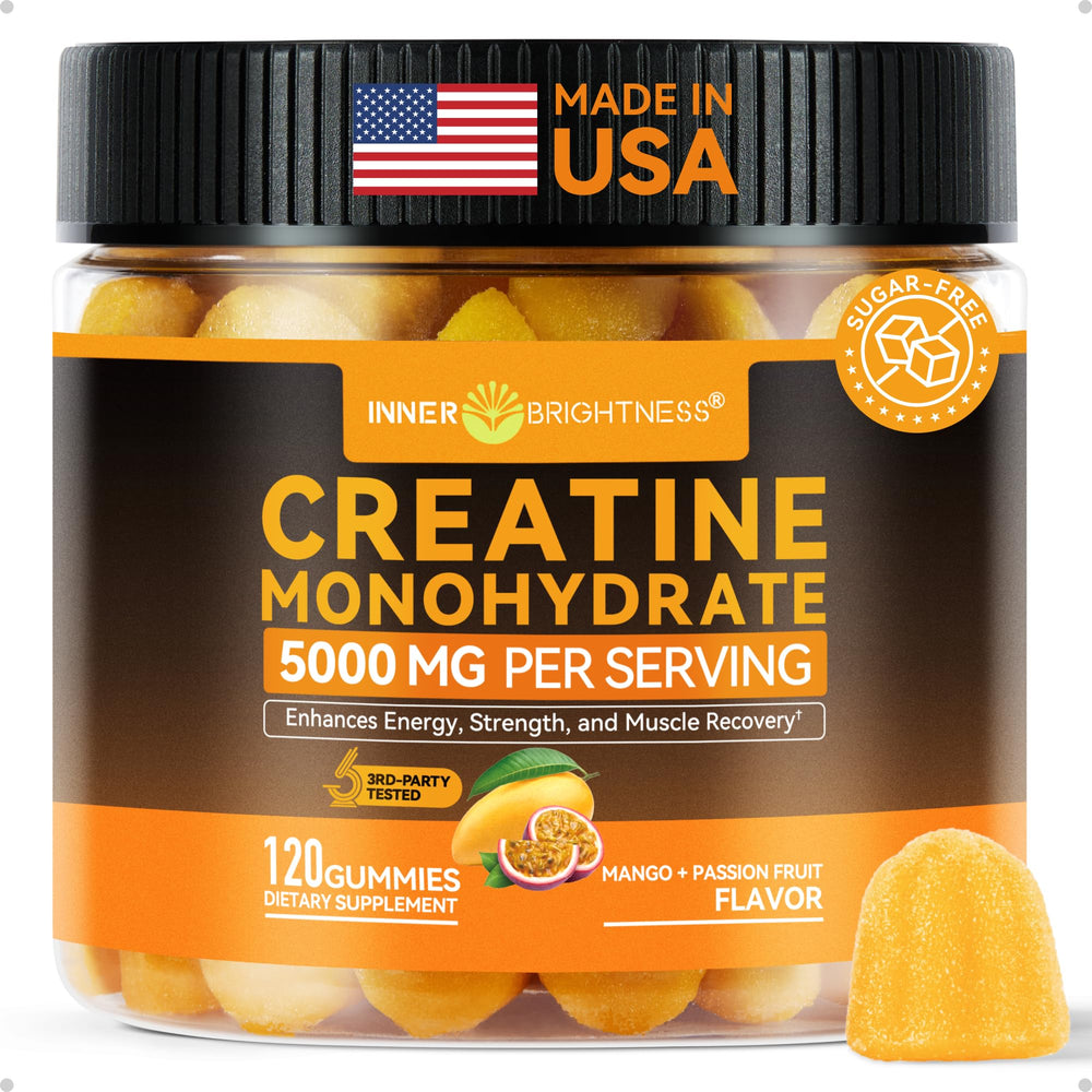 Inner Brightness creatine gummies bottle top view signals convenient daily performance support
