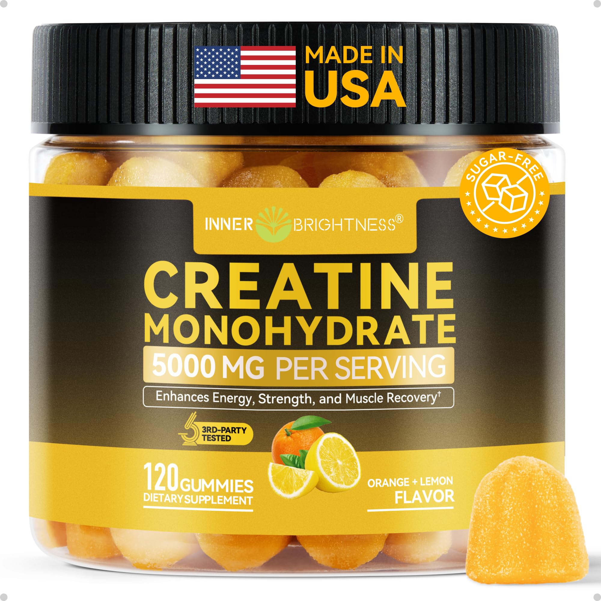 Inner Brightness Creatine Monohydrate Gummies orange lemon – hero pack shot for daily performance