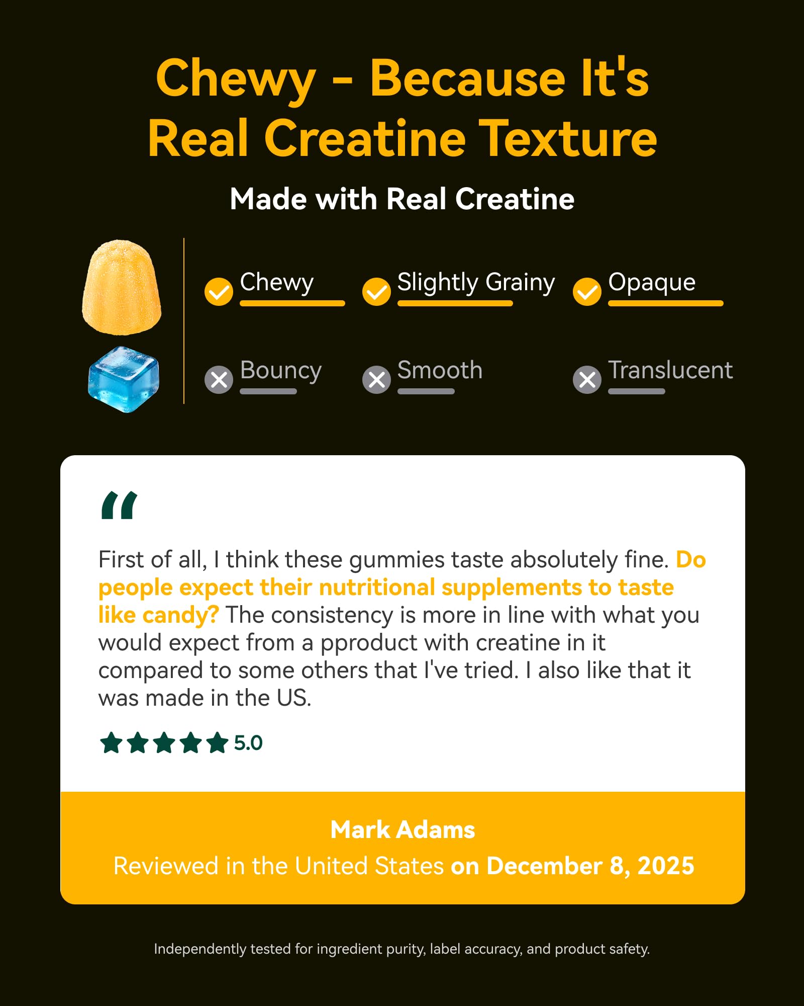 Inner Brightness gummies texture close-up shows chewy real-creatine feel