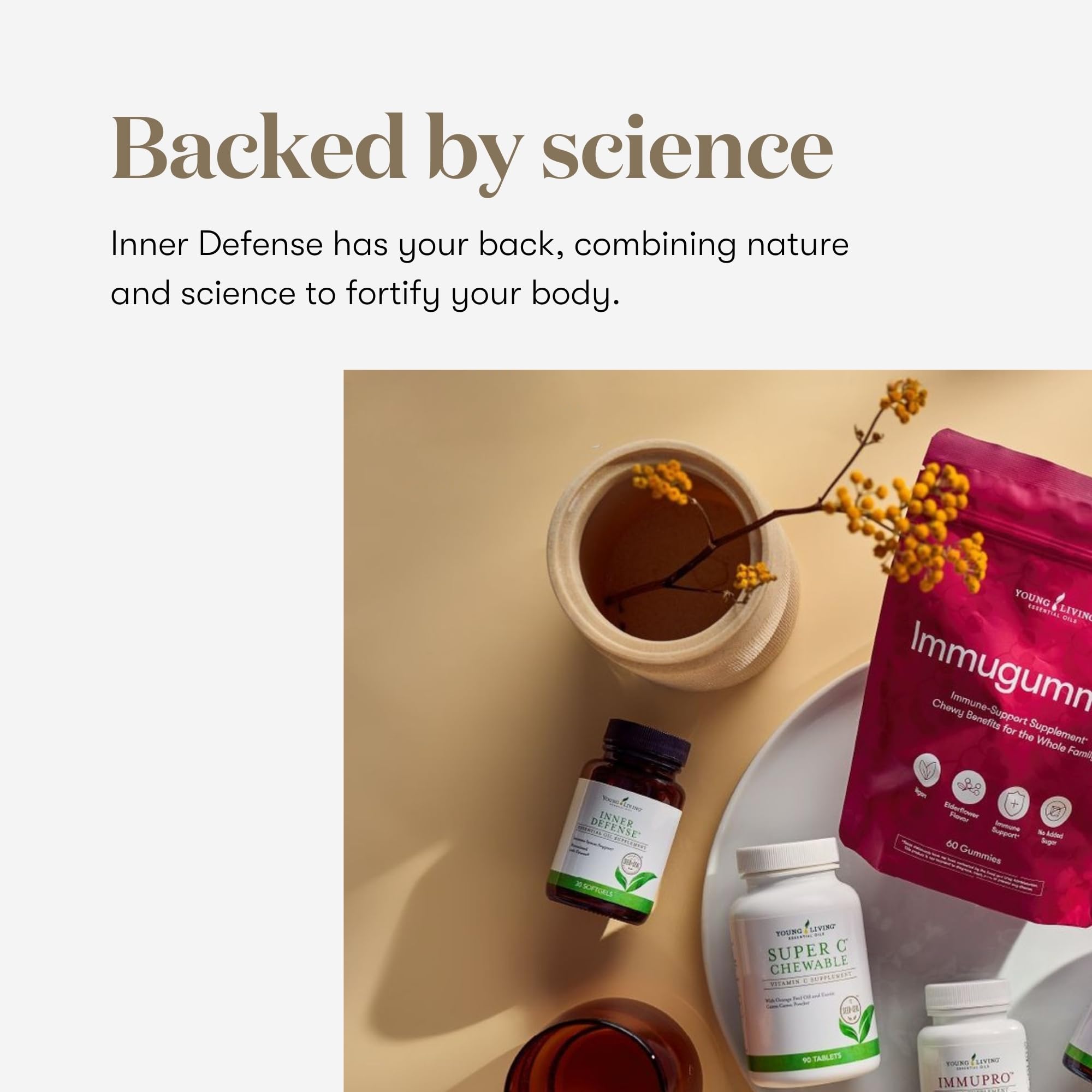 Unpacked bottle beside herbs to show potency.