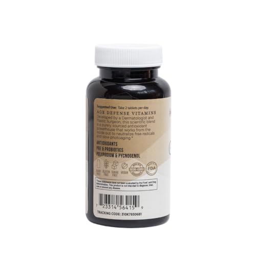 Inner Glow Age Defense Vitamins label highlighting vegan and gluten free quality.