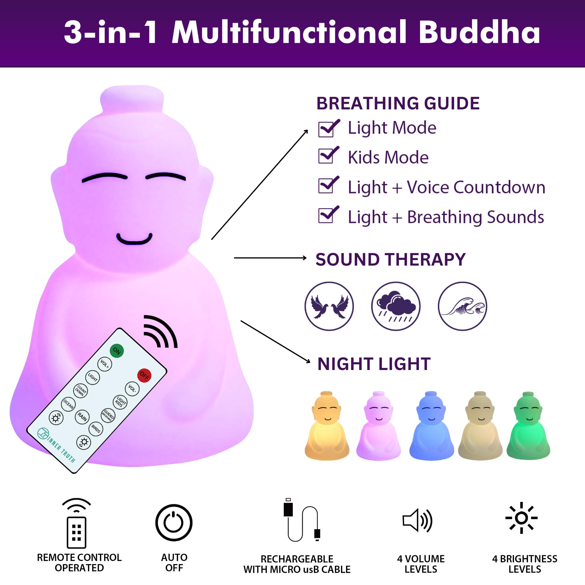INNER TRUTH Buddha Lamp night light creates a soothing ambience for winding down