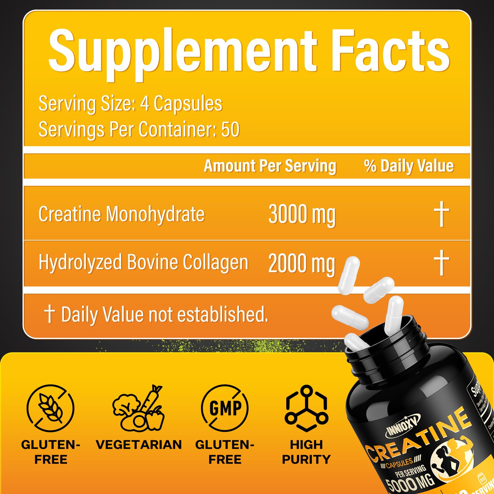 INNIOXV 5000mg serving capsules shown for convenient gym fuel.